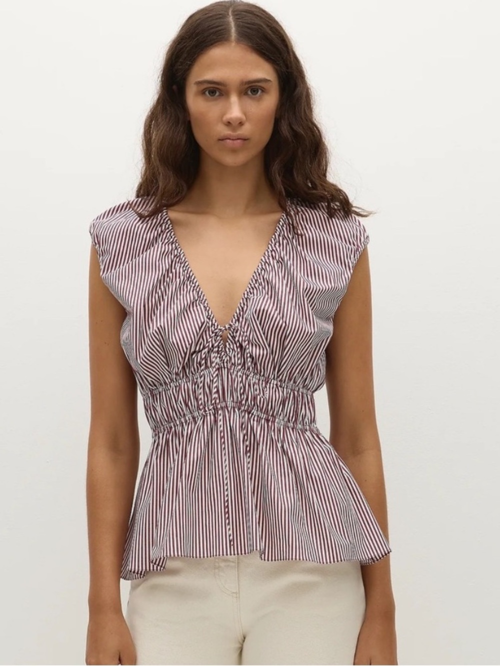 NWT • Faithfull hedda top in burgundy stripe